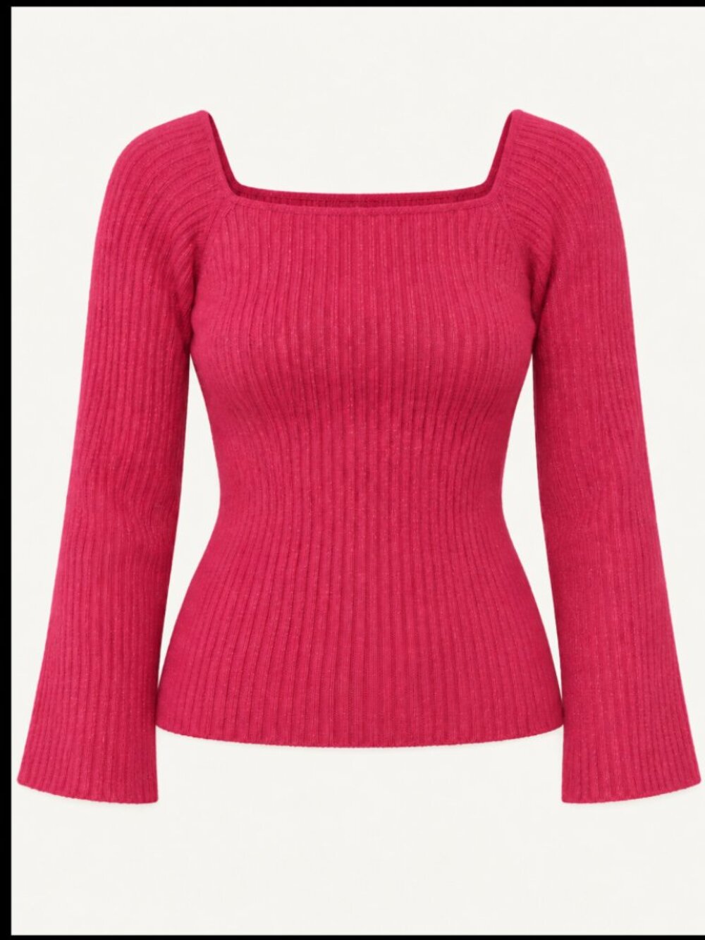 Jil Sander Wool Metallic Pink Red Ribbed Knit Sweater Bateau Square Neck